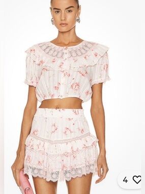 NWT Loveshackfancy Elania in Cherry Pink floral blouse |Size M